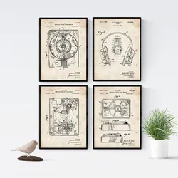 POSTER Set Mit 4 Mit Plattenspieler Patenten Größe A4 Rahmenlos