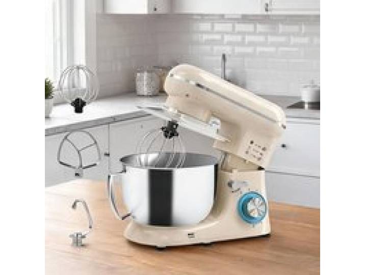 Robot pâtissier 4 5 L beige-toned avec moteur 1300 W et 6 vitesses pour pétrir et fouetter