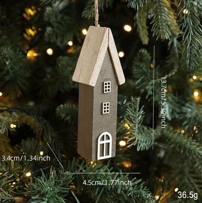 Inspire Curations Rustic Wooden Christmas House Ornament Mini Hanging Holiday Decor d