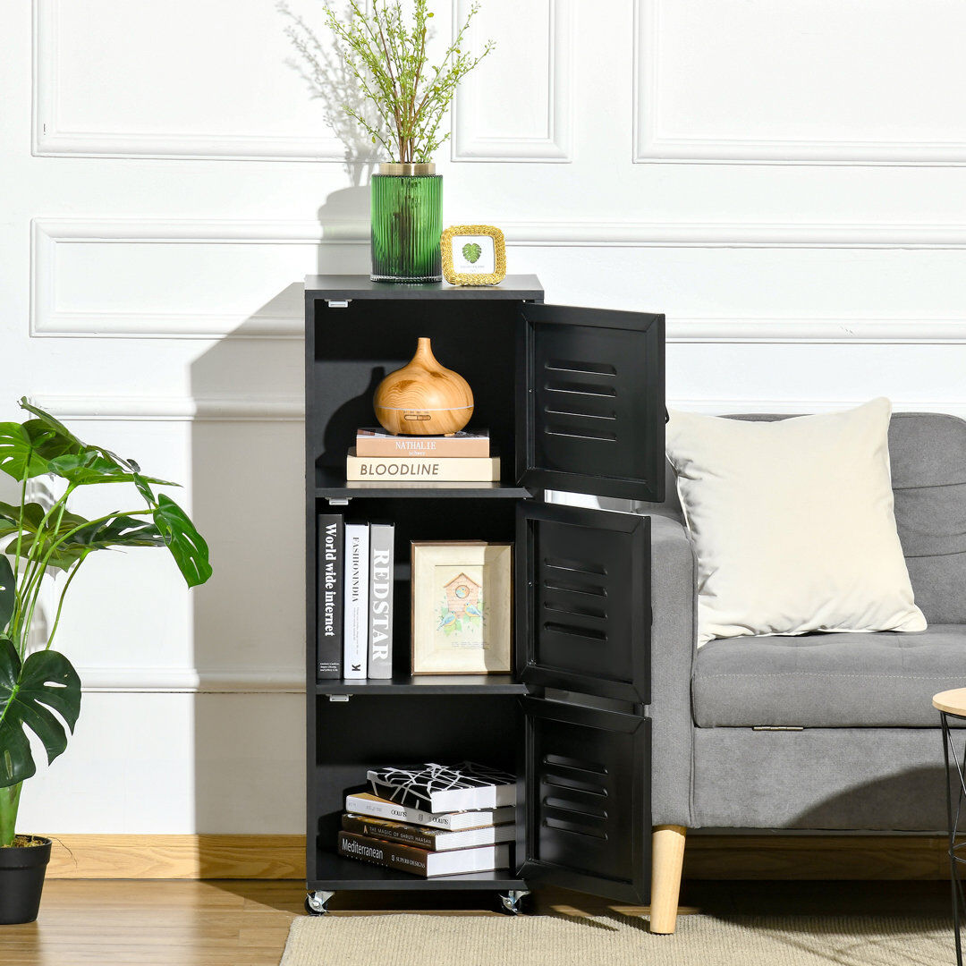 Inbox Zero 3 -Door 3 -Shelf Storage Cabinet Black 103cm H X 38cm W X 38.5cm D
