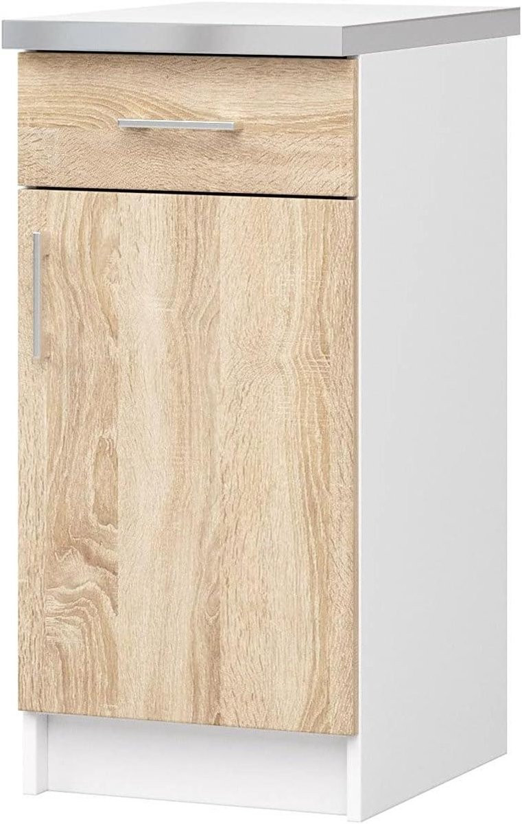 Keukenkast Lima Keukenunit in Wit Sonoma Eiken met Krasbestendig Laminaat - B: 82 cm, D: 40 cm