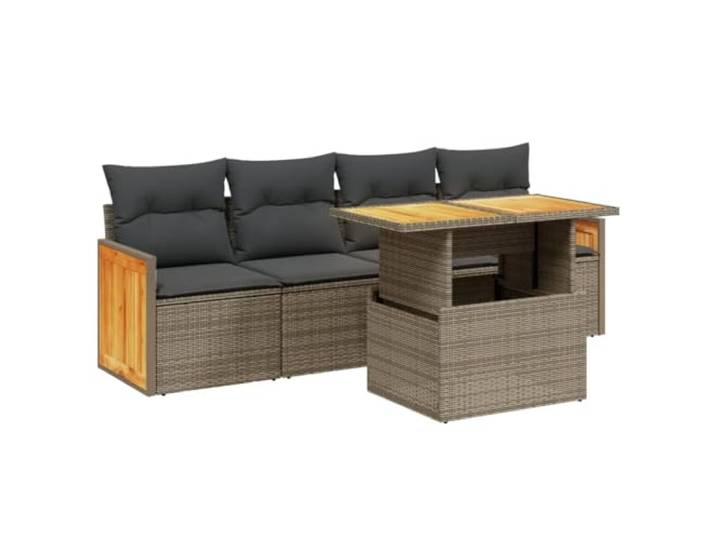 PUGYNBK Garten-Sofa-Set, 5-teilig, synthetisches Rattan, Grau Tisch mit verstellbarer Tischplatte, Kissen mit waschbarem Bezug, modulares Design, ideal für Terrasse oder Terrasse