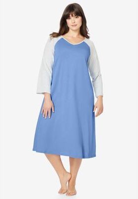 Plus Size Women's Avenue Body Baseball Sleepshirt by Avenue Body in French Blue (Size 1X)