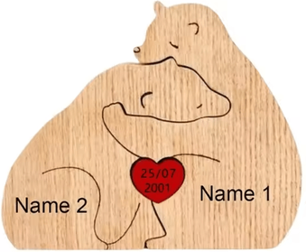 Inspire Picks Custom Family Bear Puzzle Ornament Personalized Family Name Bear Decor With Engraving 2 Bears customized