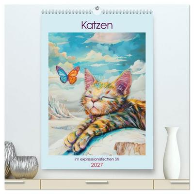 Katzen im expressionistischen Stil (hochwertiger Premium Wandkalender 2027 DIN A2 hoch), Kunstdruck in Hochglanz