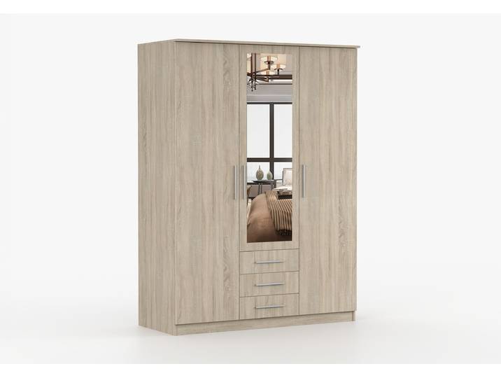 Drehtürenschrank SZANTAL 3D S 151 cm Sonoma Eiche Sonoma Eiche + Spiegel