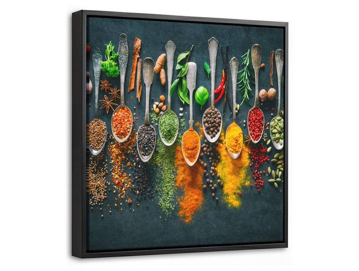 LEINWAND Bilder mit Rahmen - Kräuter - Gewürze - Löffel - 20x20