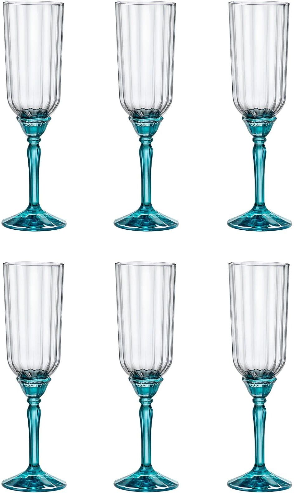 Sektglas BORMIOLI ROCCO "Florian 210 ml, 6 Stück", blau, H:22cm, Glas, Trinkgefässe, Sektglas blau 22cm, 210ml