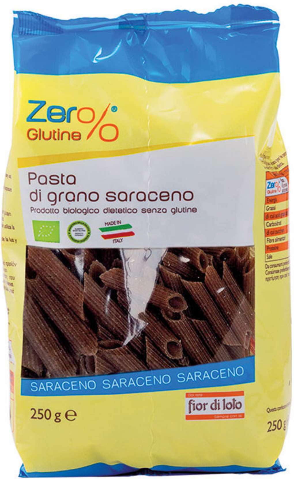 FIOR DI LOTO Zero% Glutine - Penne Di Grano Saraceno 250 Grammi 