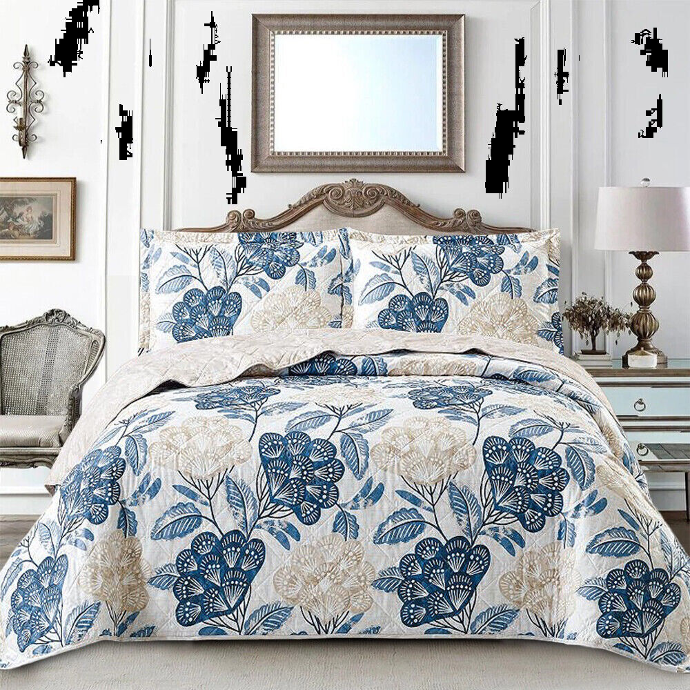 Marlow Home Co. Amala Polyester Floral Bedspread with Pillowcases Included Blue Super King