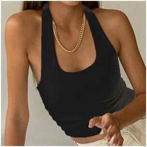 Discount Dollar Deals White Halter Sexy Backless Tank Top For Women, Sleeveless Ribbed Knit Vest, Cropped Streetwear black m