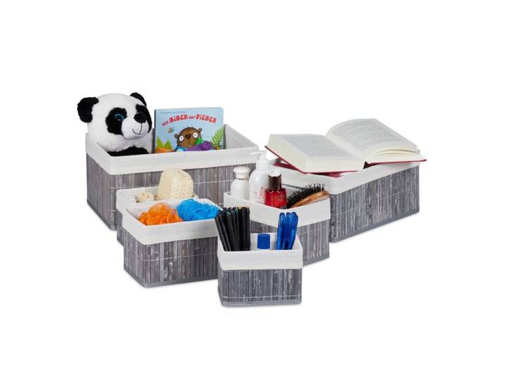 Relaxdays Lot de 12 paniers de rangement gris