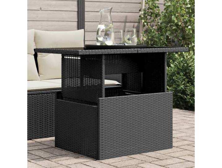 SALE 2026  Table de jardin Noir - Table de jardin dessus en verre noir 100x55x73cm résine tressée PRO932404457