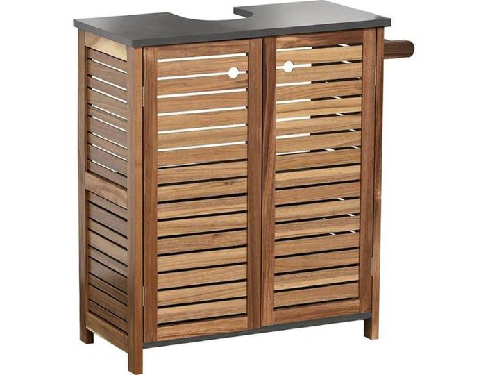 ELEMENT SOUS LAVABO ACACIA ET MDF 2 PORTES + 1 ETAGERE INTERIEURE + PORTE SERVIETTE INTERGRE - ELEMENT - Tendance