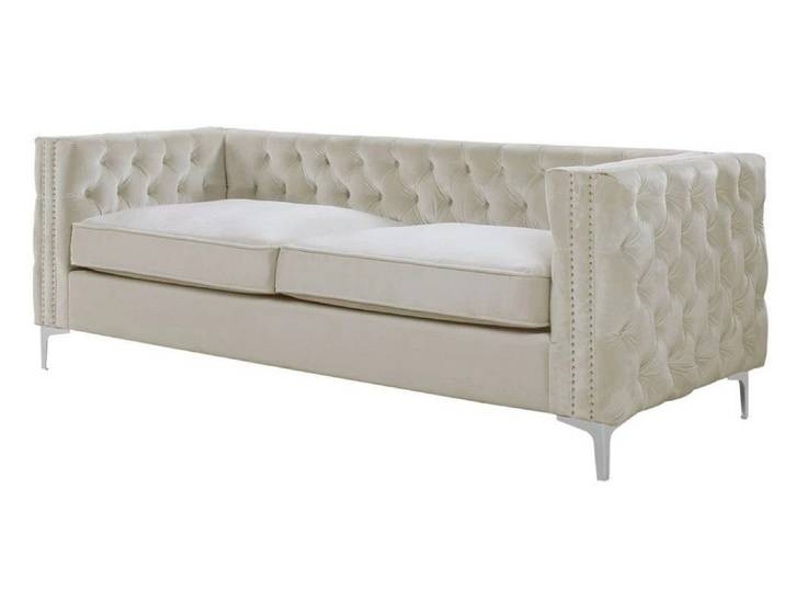 Xlmoebel Chesterfield-Sofa Beige Dreisitzer Sofa aus Samt – wählbare Farben und Stoffe, Sofa 1 Teile, Made in Europa