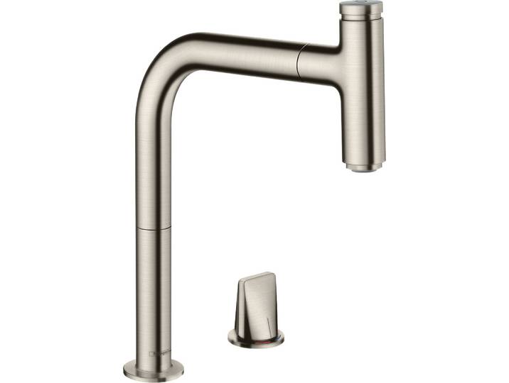 robinet de cuisine Hansgrohe Metris Select M71\, monocommande\, 2 trous\, hauteur 200 mm\, douchette extractible\, 2 jets\, système sBox\, finition chrome