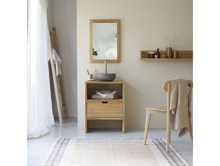 Waschtisch Waschbeckenunterschrank aus Teak 60 cm breit ideal für kleine Bäder - Natur