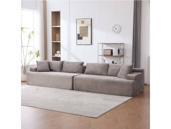 Canapé modulable compressé en chenille gris mousse 30D livré monté grand format