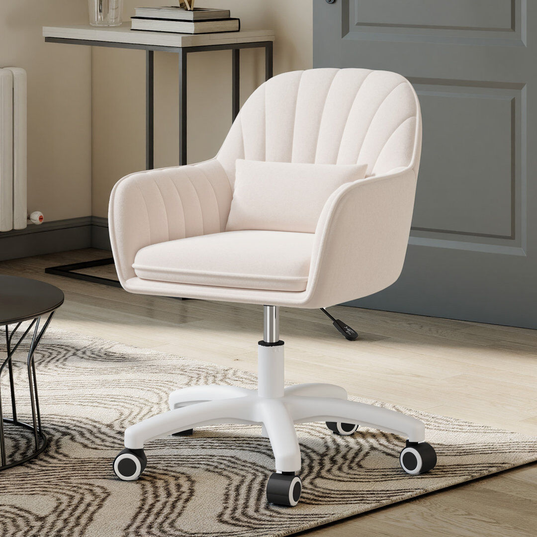 17 Stories Modern Minimalist Swivel Office Chair with Velvet Padding pillow Vanity Swivel Chair Adjustable Height for Home Office, Study, Bedroom Beige 50cm W X 50cm D