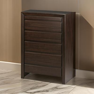 Benjara Oxo 51 Inch Tall Dresser Chest, 5 Drawers, Carved Handles, Dark Brown Wood.