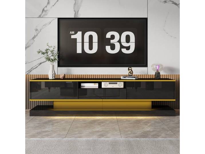Merax Meuble TV Moderne avec LED Multicolore 3 Tiroirs 180 x 38 x 45 cm- Noir Brillant