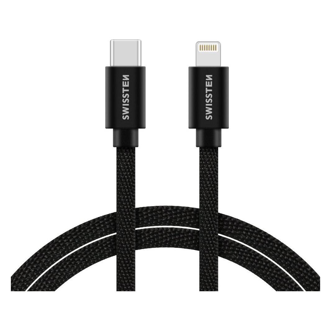 Swissten Textile Universal Quick Charge 3.1 USB-C to Lightning Data and Charging Cable 1.2m (1.20 m, USB 3.2 Gen 1) (GC71525201)