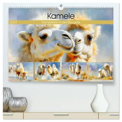 Kamele. Trampeltiere in der Mongolei (hochwertiger Premium Wandkalender 2027 DIN A2 quer), Kunstdruck in Hochglanz