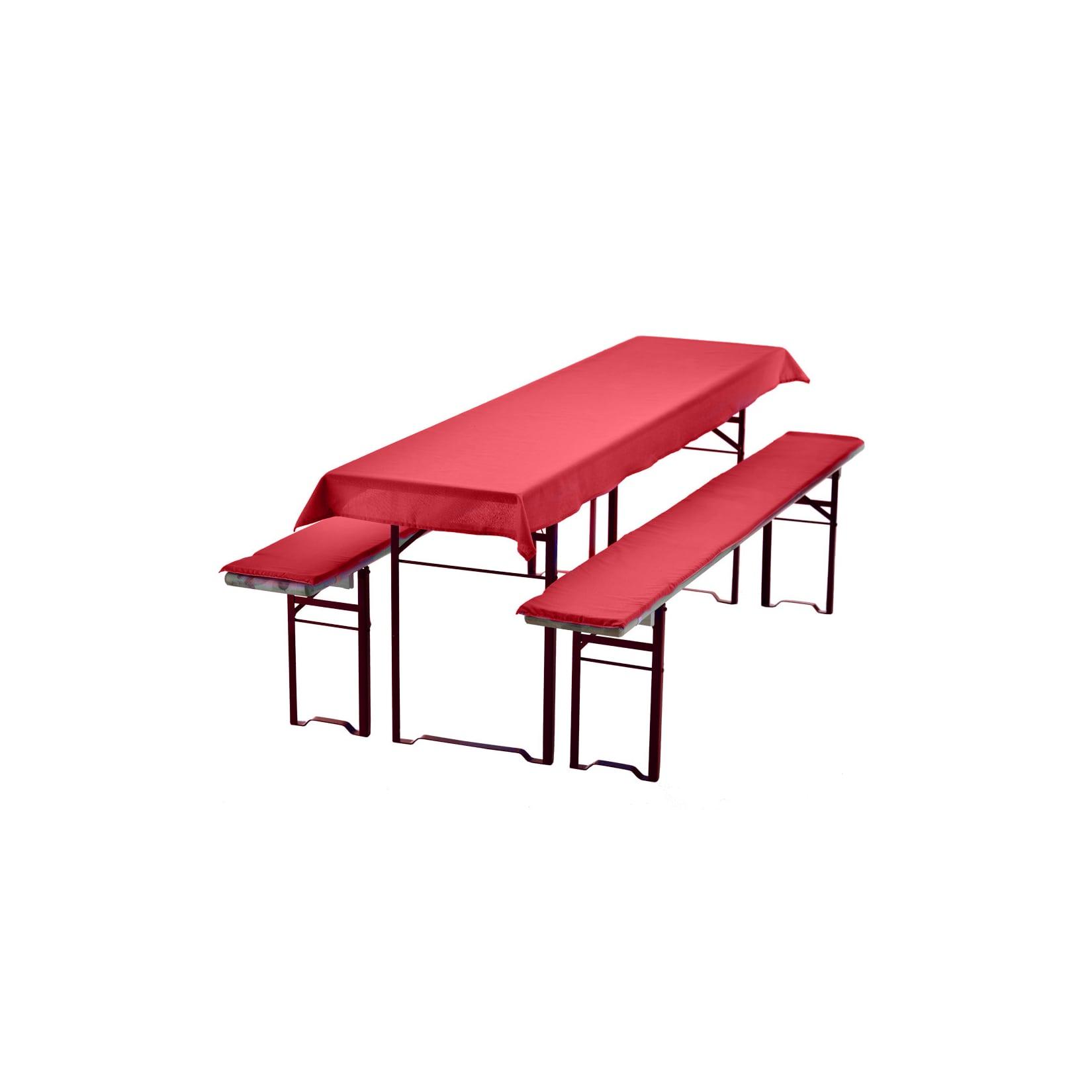 NYVI Bierbankauflagen Set NYVIGala 3 teilig - Auflagen für Bierzeltgarnitur - Tischdecke für Biertisch & Sitzpolster für Bierbänke Farbe:Rot;Größe:240x90 cm