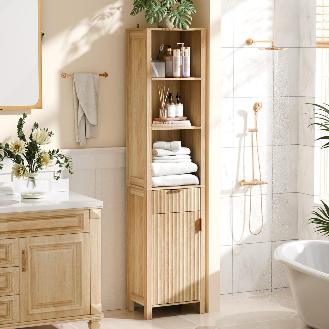 Latitude Run Freestanding Bathroom Cabinet Oak 173cm H X 39cm W X 29.5cm D
