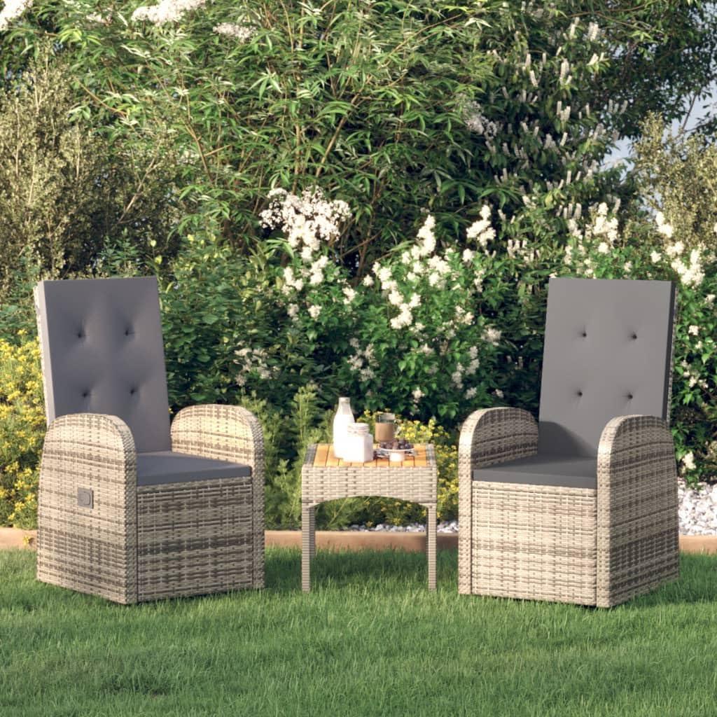 2 graue Gartensessel aus Poly-Rattan mit Auflagen | Verstellbare Rückenlehne, wasserfestes PE-Rattan, pulverbeschichteter Stahlrahmen, Belastbarkeit bis 110 kg