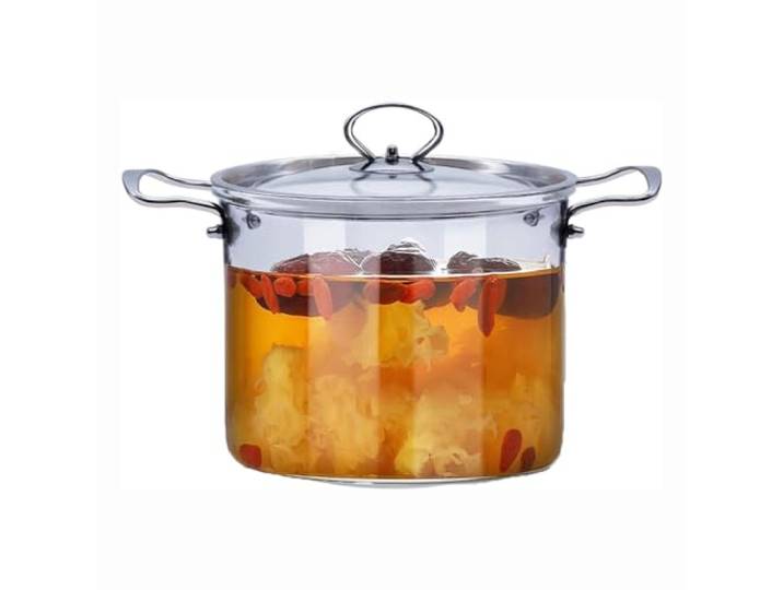 Glaskochtopf, mit Deckel und Edelstahlgriff, Doppelgriffe, Topf for Zuhause, Küche(4.5L)