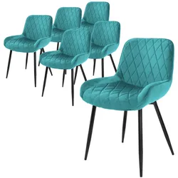 ML-Design Esszimmerstühle 6er Set, Petrol, mit Rücken- & Armlehnen, Samtbezug & Metallbeine, Polsterstühle für Esszimmer, Küche & Wohnzimmer