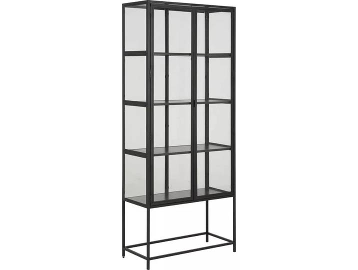 mutoni - Vitrine Multiple Bronx Metall Schwarz 2 Glastüren 4 Böden Melamin Esche Schwarz 77x35x185,6cm, One Size
