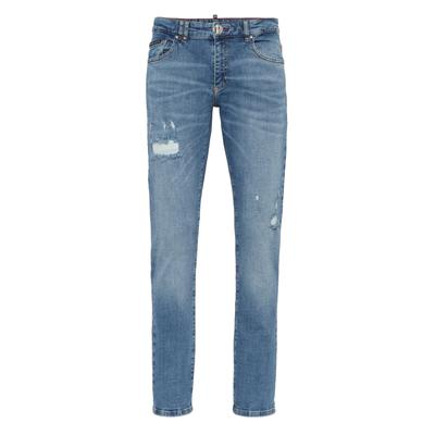 Straight-Jeans PHILIPP PLEIN "Jeans mit Supergerader Schnitt", Herren, Gr. 31, EURO-Größen, blau (07lb, luckylukeblau), Obermaterial: 99% Baumwolle, 1% Elasthan. Futter: 65% Polyester, 35% Baumwolle, Jeans Straight-Jeans