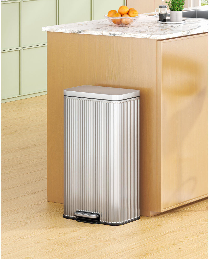 Hzuaneri Kitchen Bin, 30L/50L Rubbish Bins for Kitchen, kitchen Pedal Bin with Soft Close Lid, Removable Inner Bucket, Stainless Steel Trash Bins with Vertical Silver 1 x 30L