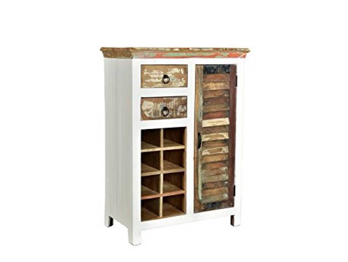 Woodkings® Hochkommode Perth weiß, recyceltes Massivholz bunt antik, Kommode, Design Weinschrank Weinregal Holzmöbel