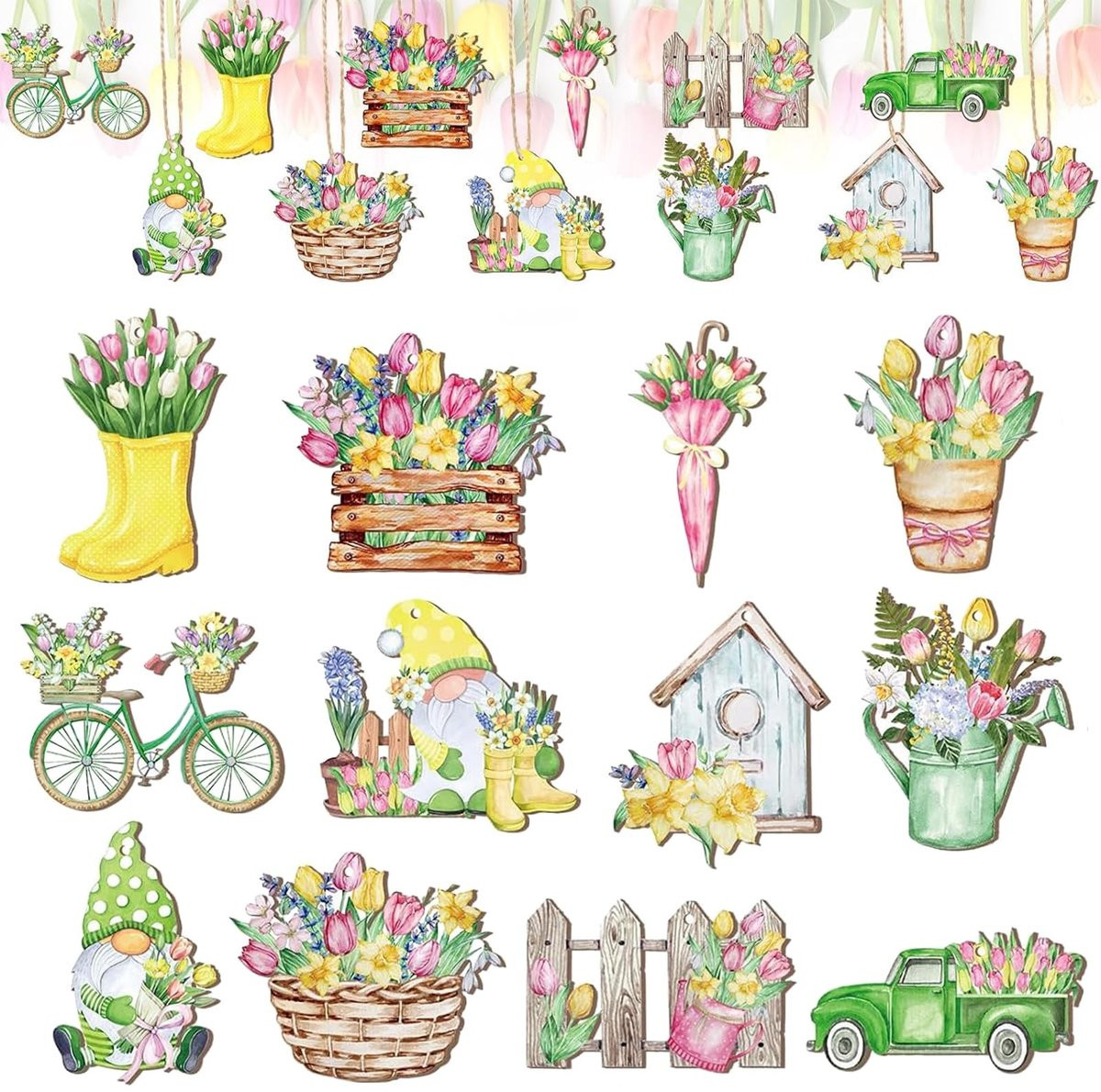 Solidchoice 12 stuks houten lente boom decoraties voor gnome hangers