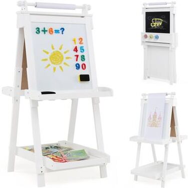 Costway 3-in-1 Double-sided Art Easel with Chalkboard and Magnetic Whiteboard-White
