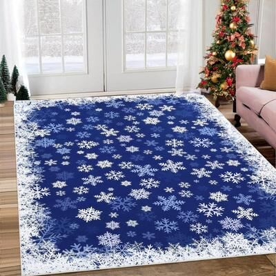 Garvee Romantic Snowflakes Indoor Washable Christmas Area Rug