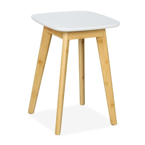 Relaxdays krukje bamboe en rattan, wit, Hoogte: 46 cm