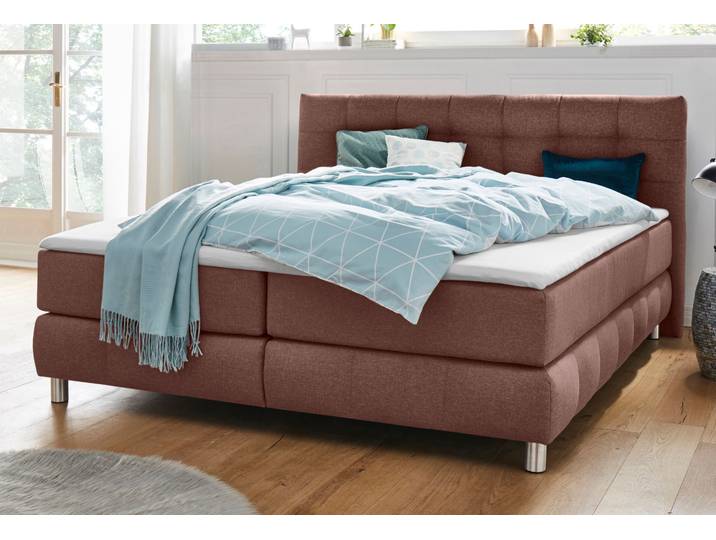 Boxspringbett, Struktur, Braun, 194×211 cm, incl. Topper, Skandinavisch, andas