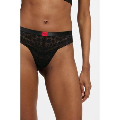 String HUGO UNDERWEAR "SAVANA", Damen, Gr. M, schwarz 001, Obermaterial: 90% Polyamid, 10% Elasthan, körpernah, Unterhosen String, aus Spitze mit Leopardenmuster und Logo am Bund