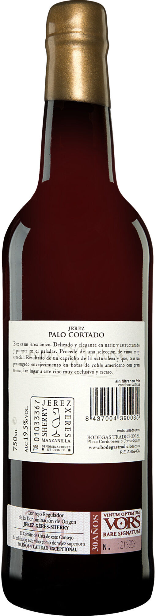 Tradición Palo Cortado  »V.O.R.S. 30 Años« 19.5% Vol. Sherry Trocken aus Spanien