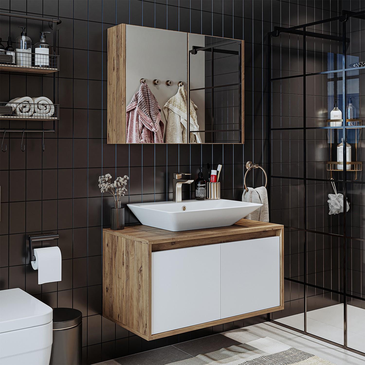 Skye Decor, Moderne Badezimmermöbel Set (2 Teile) - Atlantic Pine & Matt Weiß