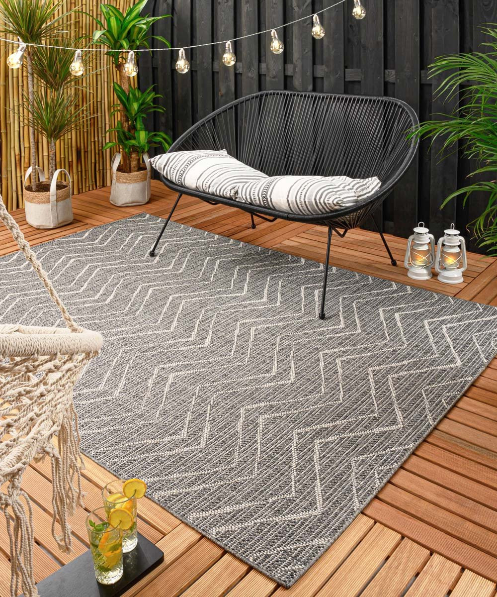 Boho&me Buitenkleed Zigzag Summer grijs/crème B: 80 cm, L: 150 cm