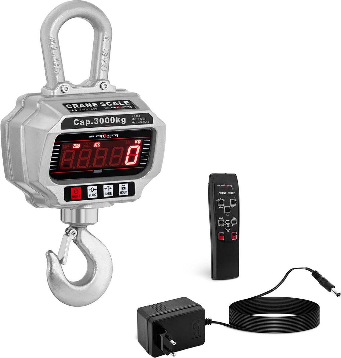 Steinberg Systems SBS-KW-3000 Kraanweegschaal met LED-display en afstandsbediening - 3000 kg / 1 kg