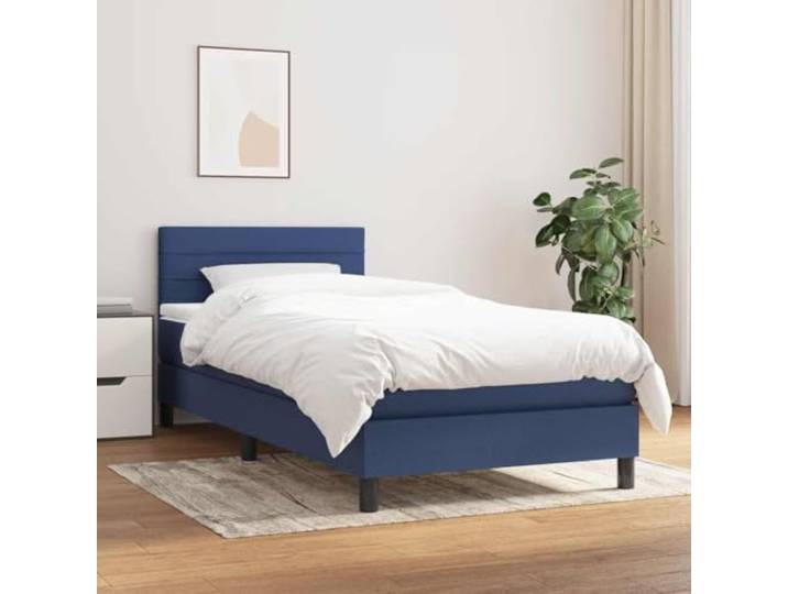 RJPLMFV Lattenrost, 90 x 190 cm, mit Matratze, Blau Kopfteil verstellbar, Taschenfedern, mittlere Festigkeit, atmungsaktiver Stoff