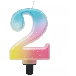 Schönheit und Charme: Zahlenkerze, pastellfarbenes Regenbogen - 2