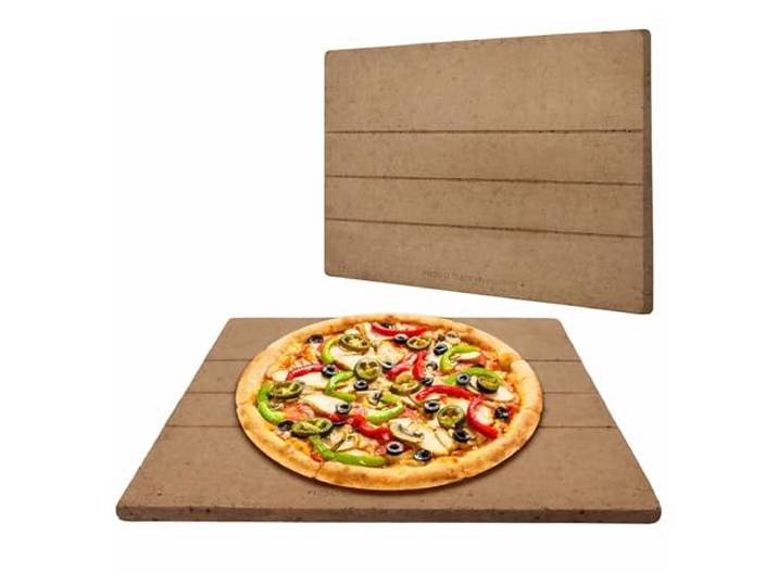 Tomishop No Bubble Biscotto Pizzastein 39.5×34.5×1.5 cm Handgefräste Rillen unterstützen eine gleichmäßige Hitzeverteilung und helfen, die Pizza beim Backen flach zu halten