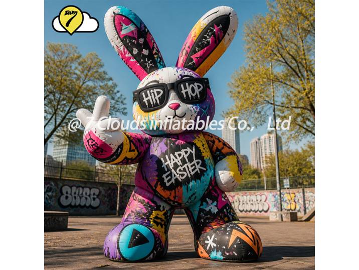Lapin gonflable géant de style hip-hop, œuf de Pâques gonflable, arche de Pâques arc-en-ciel, accessoires de décoration extérieure pour événements de Pâques et publicité.